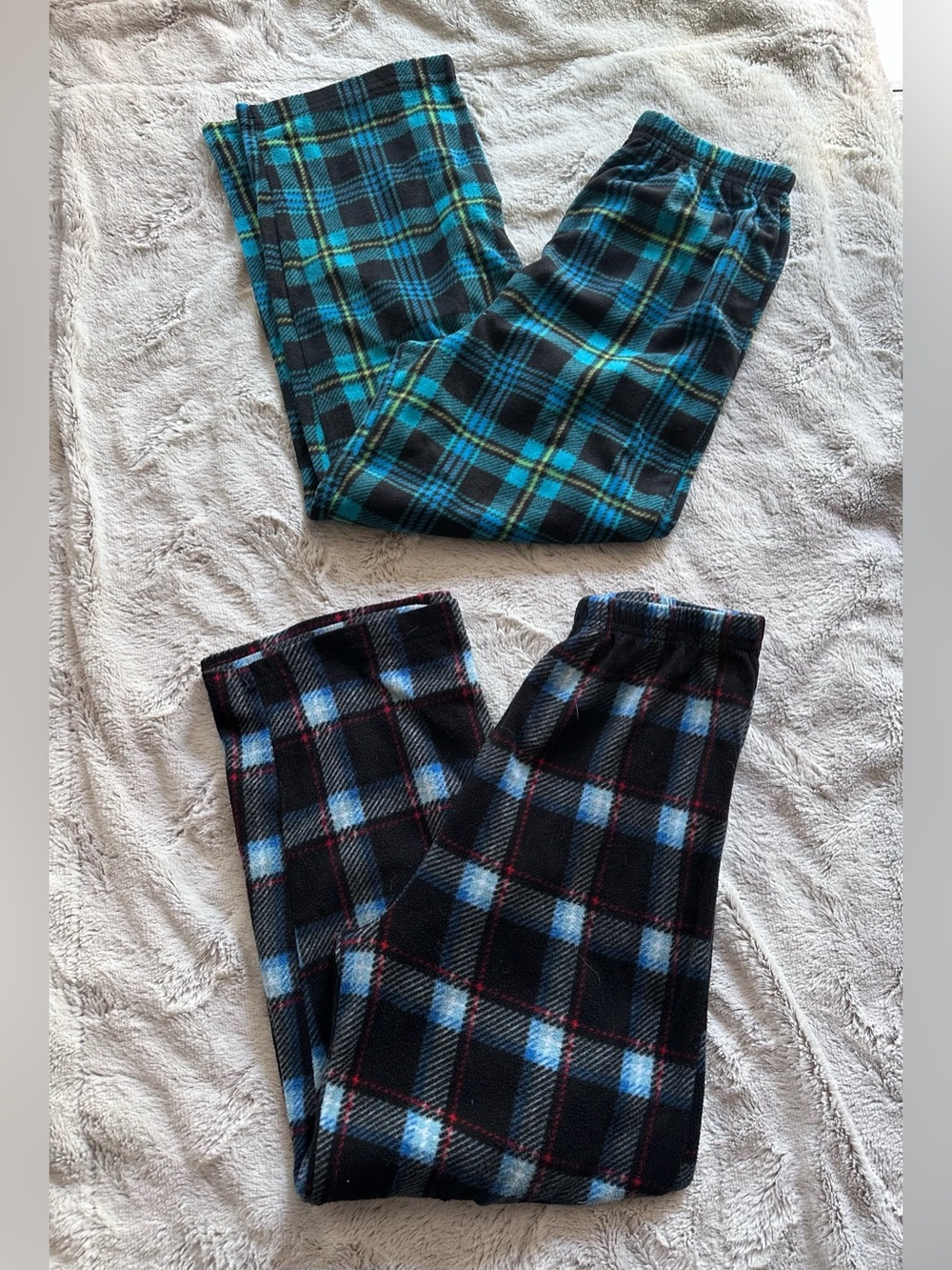 Kids Plaid Fleece Pajama Bottoms - Teal & Light Blue-Lot of 2